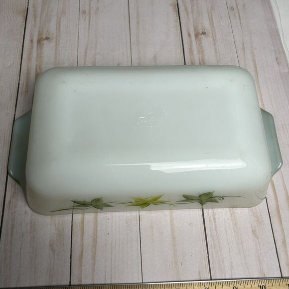 VTG Anchor Hocking Fire King Green Flower Bread Loaf Pan Baking Dish 1 Qt USA - Picture 4 of 6